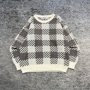 Vintage New Yorker Sweater Mens Large Knit Plaid Pattern Made‎ In USA 90s